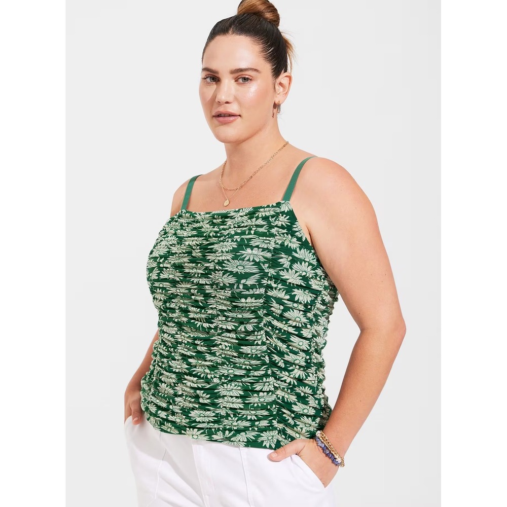 NWT Torrid Sz 3 3X Green Daisy Floral Mesh Shirred Stretch Cami Y2K Forest Fairy